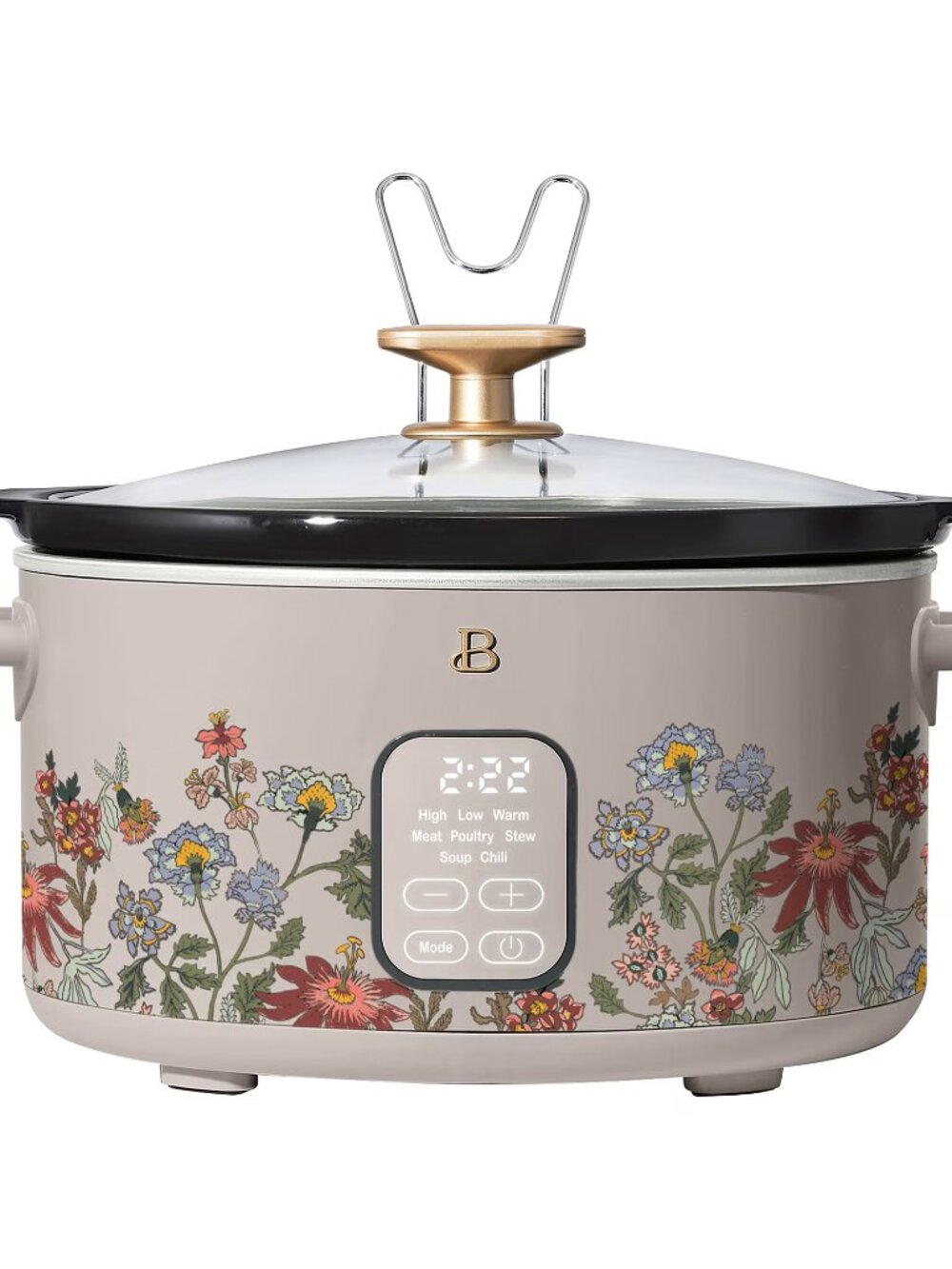 Beautiful 6 Qt Programmable Slow Cooker, Wildflower Porcini Taupe by Drew Barrym